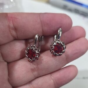 Elegant 14k Silver Plated Red Gemstone Earrings